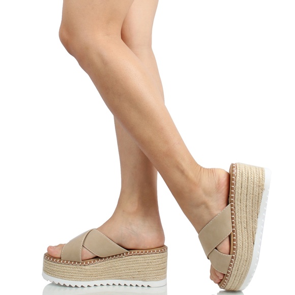 Blond Criss Cross Espadrille Slip On Wedge - Picture 5 of 5